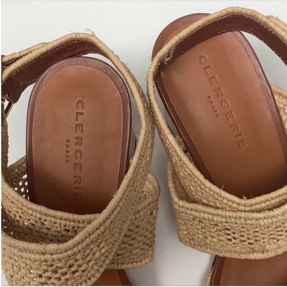 Robert Clergerie Natural Raffia Ankle Wrap Gold Block Heel Sandals 9 - Picture 6 of 9